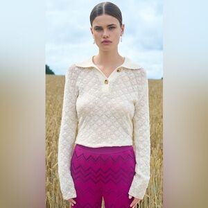 NWT $365 Vince Lace Stitch Polo Sweater